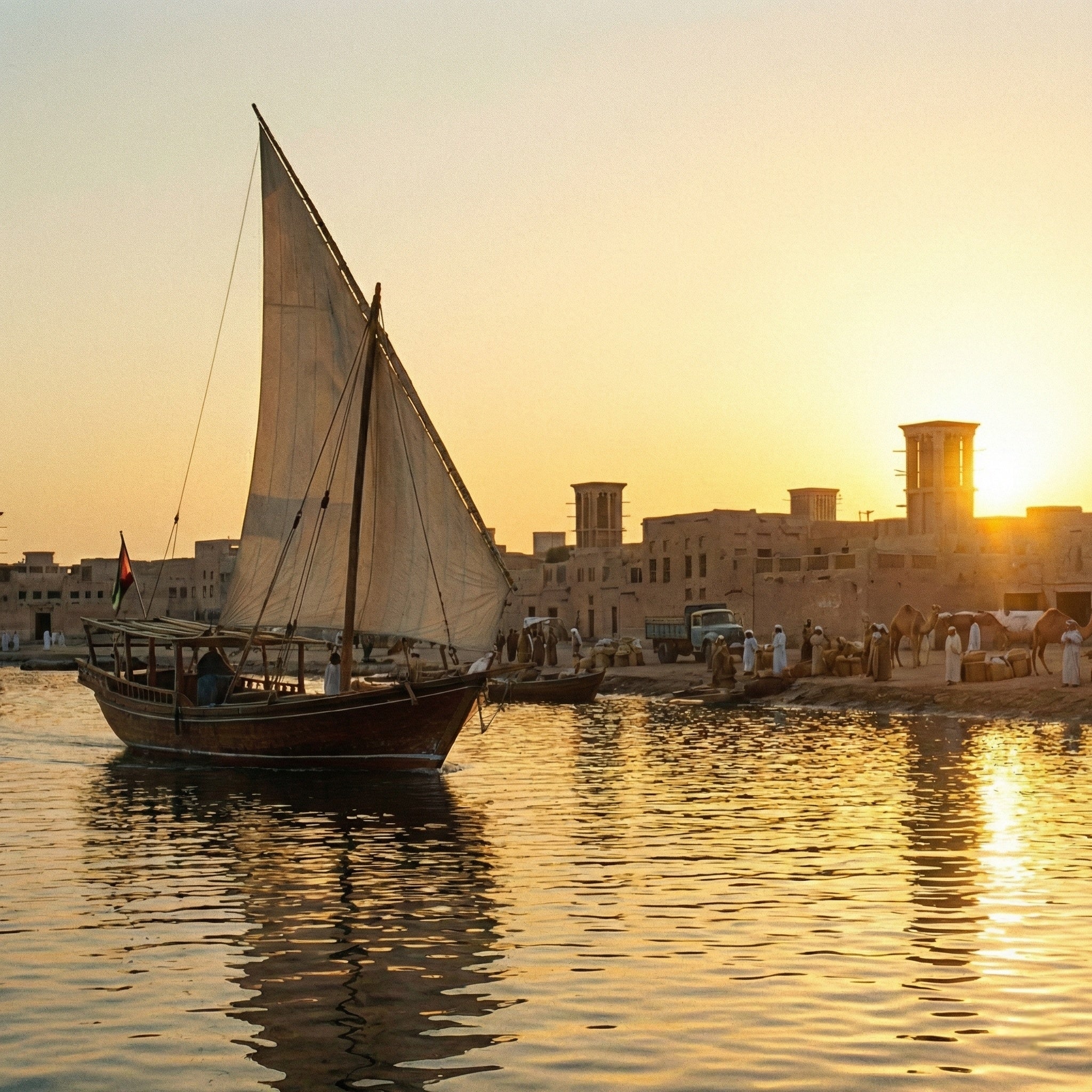 Traditional Emirati Dhow sailing in The Arabian Gulf